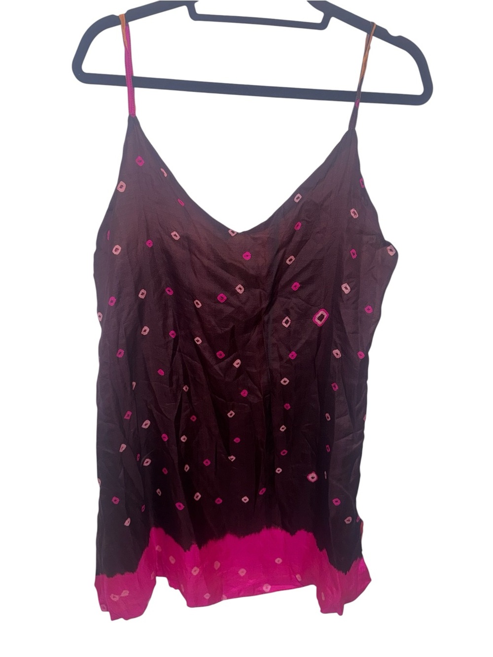 Black & Hot Pink Embroidered 100% Silk Camisole
